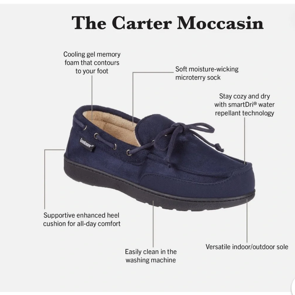 New Isotoner Men's Carter Indoor Outdoor Moccasin Slipper Water Repellent Gift‎